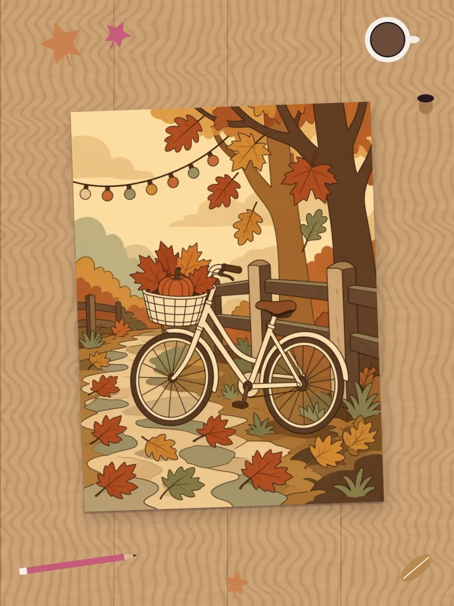 “Autumn desk” scene around a colored page